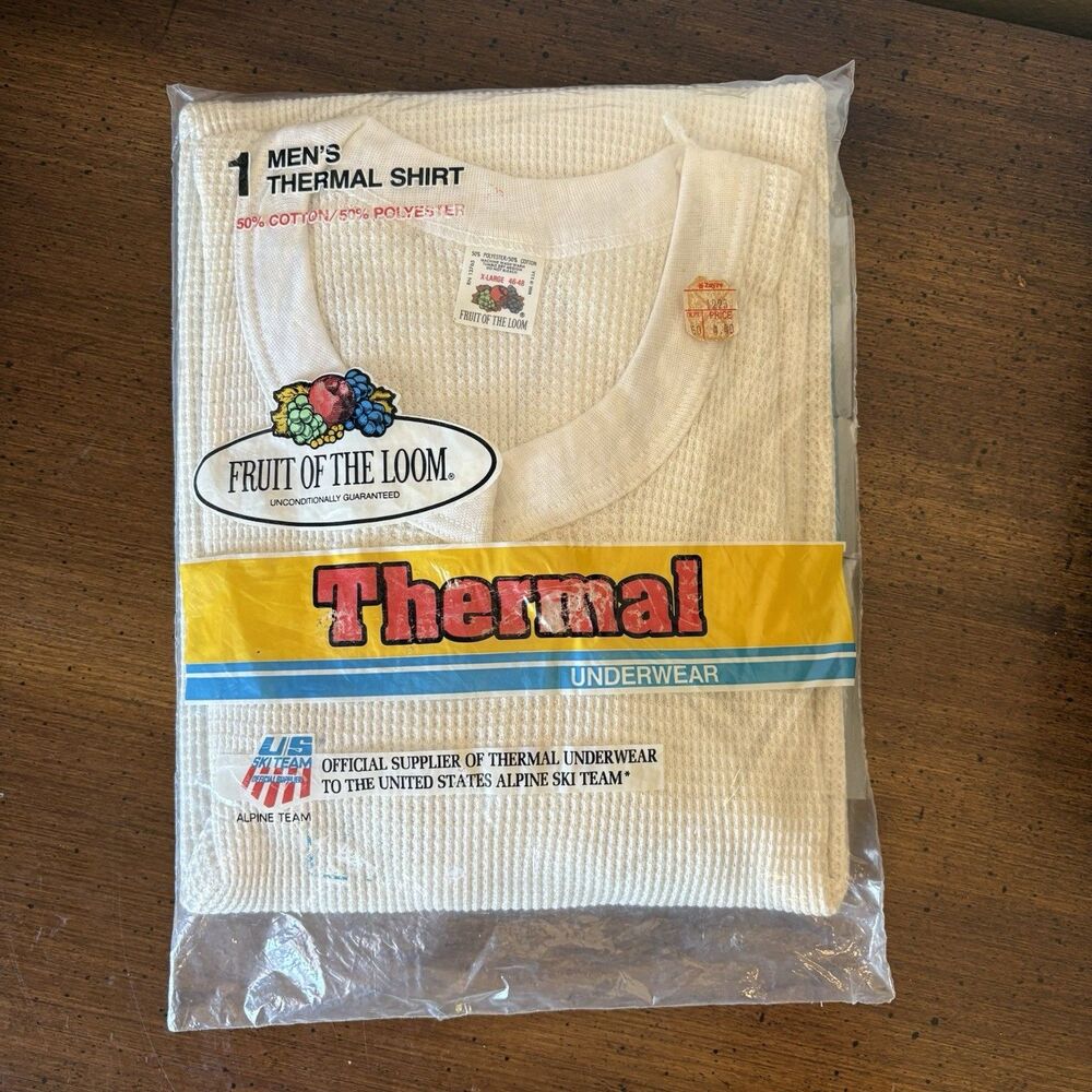 Vtg  80s Fruit of the Loom Thermal Underwear Shirt Sealed XL 46-48 Mens Waffle